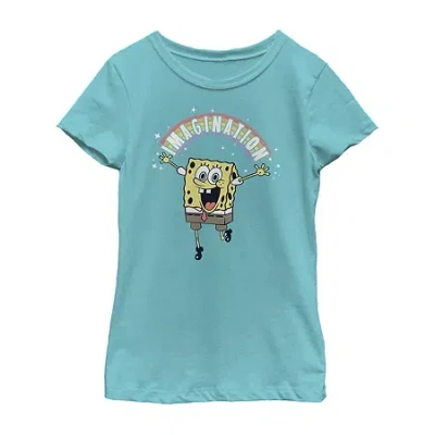 Fifth Sun Little & Big Kid Girls Crew Neck Short Sleeve Regular Fit Spongebob Graphic T-shirt In Blue
