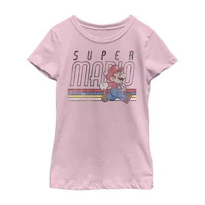 Fifth Sun Little & Big Kid Girls Crew Neck Short Sleeve Regular Fit Super Mario Graphic T-shirt In Pink