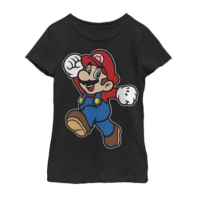 Fifth Sun Little & Big Kid Girls Crew Neck Short Sleeve Regular Fit Super Mario Graphic T-shirt In Black