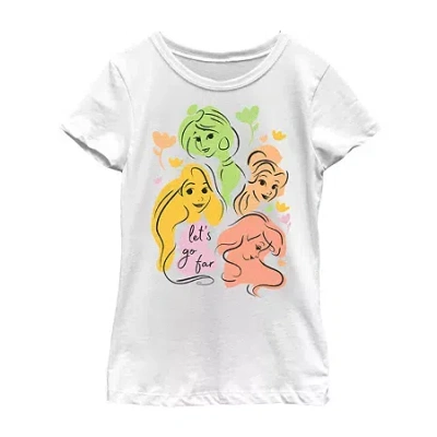 Fifth Sun Disney Little & Big Kid Girls Crew Neck Short Sleeve Slim Fit Princess Graphic T-shirt In White
