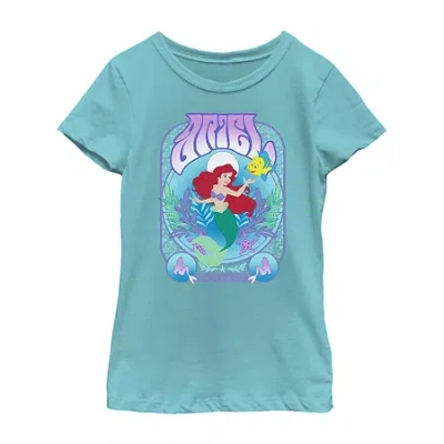 Fifth Sun Disney Little & Big Kid Girls Crew Neck Short Sleeve Slim Fit Ariel Princess The Little Mermaid Grap In Blue