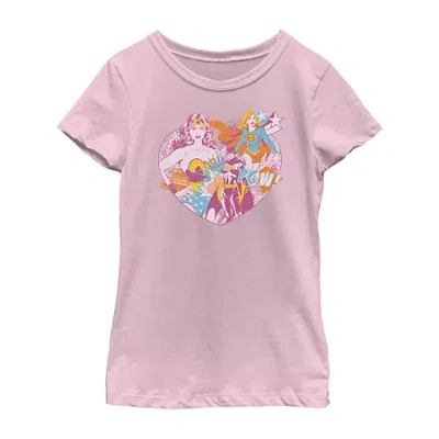 Fifth Sun Little & Big Kid Girls Crew Neck Short Sleeve Slim Fit Justice League Graphic T-shirt In Pink