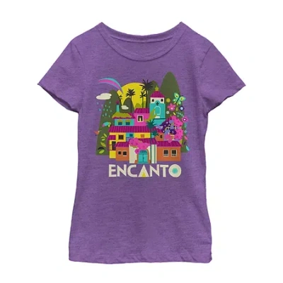 Fifth Sun Disney Encanto Little & Big Kid Girls Crew Neck Short Sleeve Slim Fit Encanto Graphic T-shirt In Purple