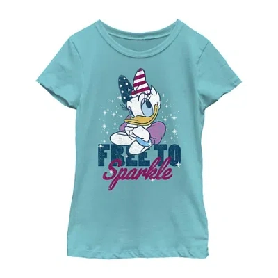 Fifth Sun Disney Little & Big Kid Girls Crew Neck Short Sleeve Flag Slim Fit Mickey And Friends Graphic T-shir In Blue