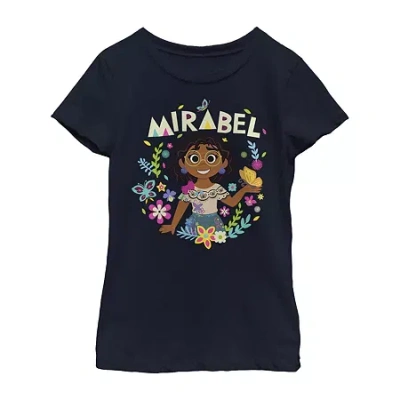 Fifth Sun Disney Encanto Little & Big Kid Girls Crew Neck Short Sleeve Slim Fit Encanto Graphic T-shirt In Blue