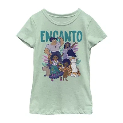 Fifth Sun Disney Encanto Little & Big Kid Girls Crew Neck Short Sleeve Slim Fit Encanto Graphic T-shirt In Green