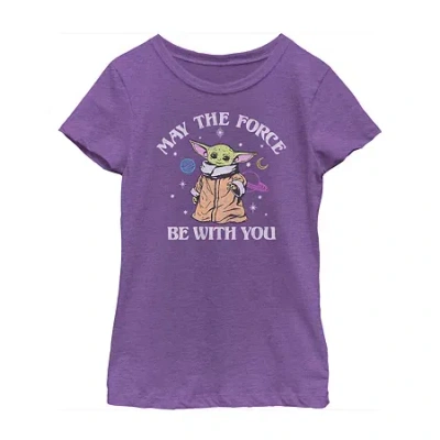 Fifth Sun Little & Big Kid Girls Crew Neck Short Sleeve Slim Fit Star Wars Graphic T-shirt In Purple