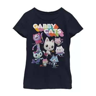 Fifth Sun Little & Big Kid Girls Crew Neck Short Sleeve Regular Fit Gabby's Dollhouse Graphic T-shirt In Black