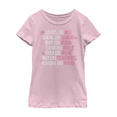 Fifth Sun Disney Little & Big Kid Girls Crew Neck Short Sleeve Regular Fit Princess Graphic T-shirt In Purple