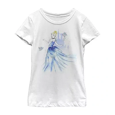 Fifth Sun Disney Little & Big Kid Girls Crew Neck Short Sleeve Regular Fit Cinderella Graphic T-shirt In White
