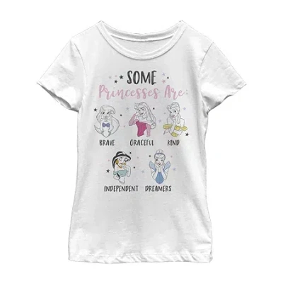 Fifth Sun Disney Little & Big Kid Girls Crew Neck Short Sleeve Regular Fit Princess Graphic T-shirt In White