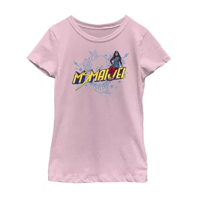 Fifth Sun Little & Big Kid Girls Crew Neck Short Sleeve Regular Fit Marvel Graphic T-shirt In Pink
