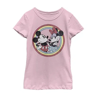 Fifth Sun Disney Little & Big Kid Girls Crew Neck Short Sleeve Regular Fit Mickey And Friends Graphic T-shirt In Pink