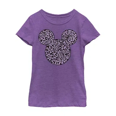 Fifth Sun Little & Big Kid Girls Crew Neck Short Sleeve Regular Fit Mickey Mouse Graphic T-shirt In Purple