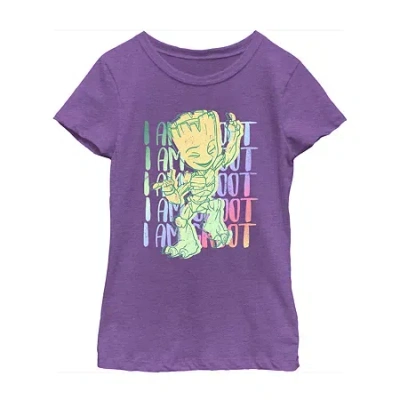 Fifth Sun Little & Big Kid Girls Crew Neck Short Sleeve Regular Fit Guardians Of The Galaxy Graphic T-shirt In Purple