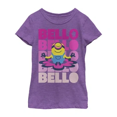 Fifth Sun Little & Big Kid Girls Crew Neck Short Sleeve Regular Fit Minions Graphic T-shirt In Purple