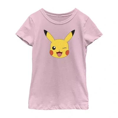 Fifth Sun Little & Big Kid Girls Crew Neck Short Sleeve Regular Fit Pokeman Graphic T-shirt In Pink