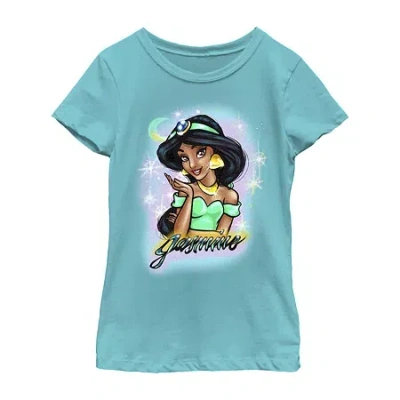 Fifth Sun Disney Little & Big Kid Girls Crew Neck Short Sleeve Regular Fit Jasmine Graphic T-shirt In Blue