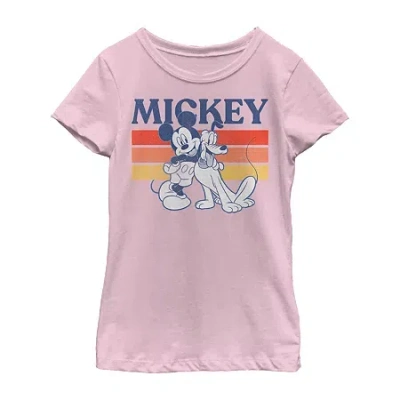 Fifth Sun Disney Little & Big Kid Girls Crew Neck Short Sleeve Regular Fit Mickey Mouse Graphic T-shirt In Pink