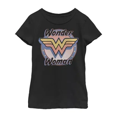 Fifth Sun Little & Big Kid Girls Crew Neck Short Sleeve Regular Fit Dc Comics Wonder Woman Graphic T-shirt In Black
