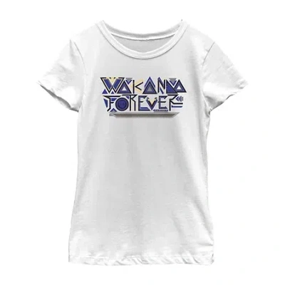 Fifth Sun Little & Big Kid Girls Crew Neck Short Sleeve Classic Fit Black Panther Graphic T-shirt In White