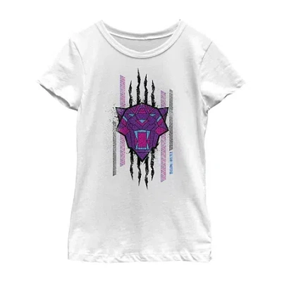 Fifth Sun Little & Big Kid Girls Crew Neck Short Sleeve Classic Fit Black Panther Graphic T-shirt In White