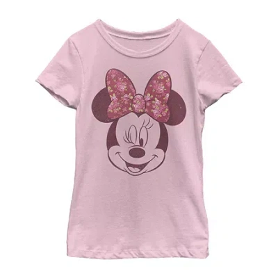Fifth Sun Disney Little & Big Kid Girls Crew Neck Short Sleeve Regular Fit Minnie Mouse Graphic T-shirt In Pink