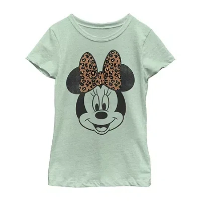 Fifth Sun Disney Little & Big Kid Girls Crew Neck Short Sleeve Regular Fit Minnie Mouse Graphic T-shirt In Green