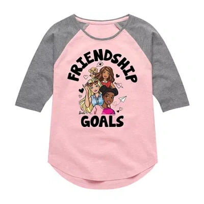 Air Waves Little & Big Kid Girls Crew Neck 3/4 Sleeve Regular Fit Barbie Graphic T-shirt In Pink