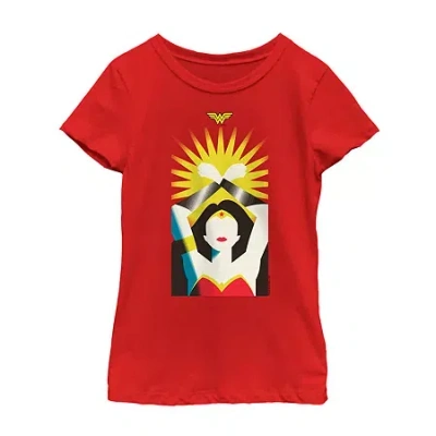 Fifth Sun Little & Big Kid Girls Crew Neck Short Sleeve Regular Fit Dc Comics Wonder Woman Graphic T-shirt In Red