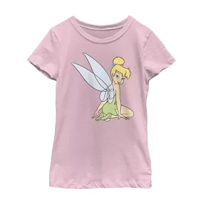 Fifth Sun Little & Big Kid Girls Crew Neck Short Sleeve Regular Fit Peter Pan Tinker Bell Graphic T-shirt In Pink