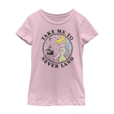 Fifth Sun Little & Big Kid Girls Crew Neck Short Sleeve Regular Fit Peter Pan Tinker Bell Graphic T-shirt In Pink
