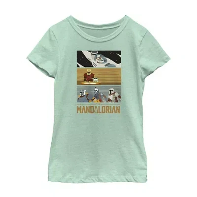 Fifth Sun The Mandalorian Little & Big Kid Girls Crew Neck Short Sleeve Regular Fit Star Wars Graphic T-shirt In Green