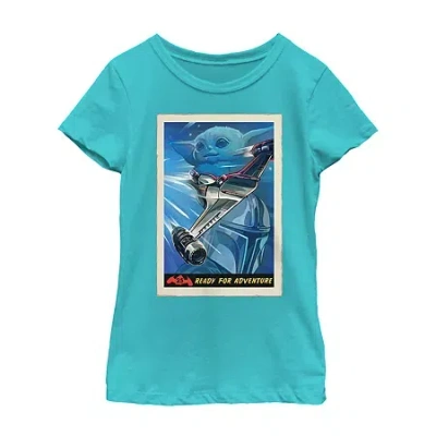 Fifth Sun The Mandalorian Little & Big Kid Girls Crew Neck Short Sleeve Regular Fit Star Wars Graphic T-shirt In Blue