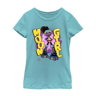 Fifth Sun Little & Big Kid Girls Crew Neck Short Sleeve Regular Fit Marvel Moon Girl Graphic T-shirt In Blue