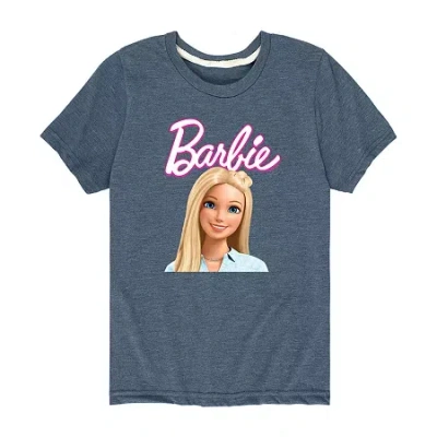 Air Waves Little & Big Kid Girls Crew Neck Short Sleeve Regular Fit Barbie Graphic T-shirt In Blue