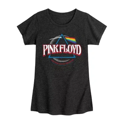 Air Waves Little & Big Kid Girls Crew Neck Short Sleeve Regular Fit Pink Floyd Graphic T-shirt In Black