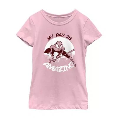 Fifth Sun Spider-man: Across The Spider-verse Little & Big Kid Girls Crew Neck Short Sleeve Regular Fit Marvel In Pink