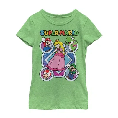 Fifth Sun Little & Big Kid Girls Crew Neck Short Sleeve Regular Fit Super Mario Graphic T-shirt In Green
