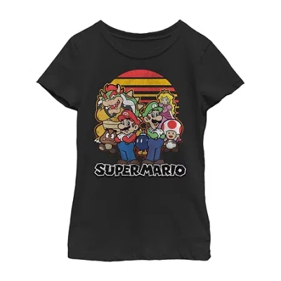 Fifth Sun Little & Big Kid Girls Crew Neck Short Sleeve Regular Fit Super Mario Graphic T-shirt In Black