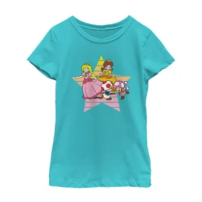 Fifth Sun Little & Big Kid Girls Round Neck Short Sleeve Regular Fit Nintendo Graphic T-shirt In Blue