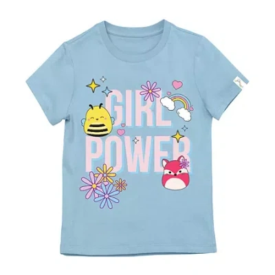 Bioworld Little & Big Kid Girls Round Neck Short Sleeve Regular Fit Squishmallows Graphic T-shirt In Blue