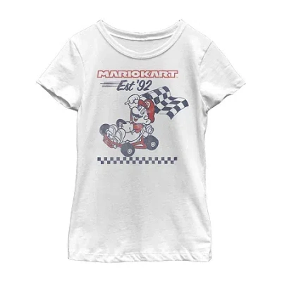 Fifth Sun Mario Little & Big Kid Girls Round Neck Short Sleeve Regular Fit Graphic T-shirt In White
