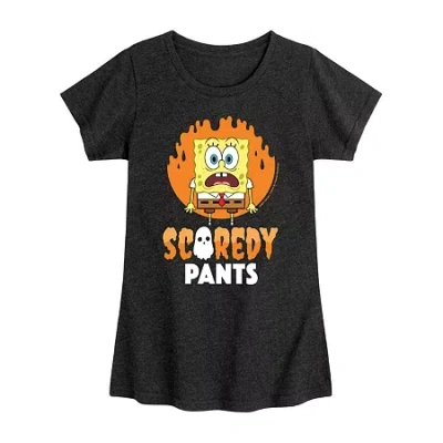 Air Waves Scaredy Pants Big Kid Girls Crew Neck Short Sleeve Spongebob T-shirt In Black
