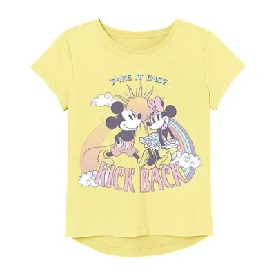 Freeze Little & Big Kid Girls Round Neck Short Sleeve Regular Fit Mickey Mouse Graphic T-shirt In Yellow