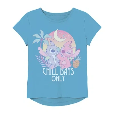 Freeze Little & Big Kid Girls Round Neck Short Sleeve Regular Fit Lilo & Stitch Graphic T-shirt In Blue