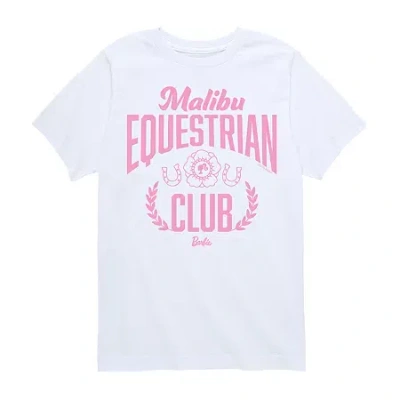 Air Waves Equestrian Club Big Kid Girls Crew Neck Short Sleeve Classic Fit Barbie Graphic T-shirt In White