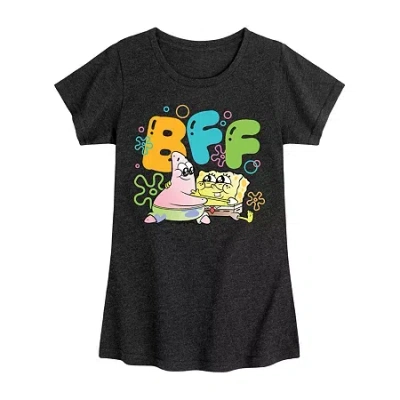 Air Waves Bff Patrick Big Kid Girls Crew Neck Short Sleeve Classic Fit Spongebob Graphic T-shirt In Black