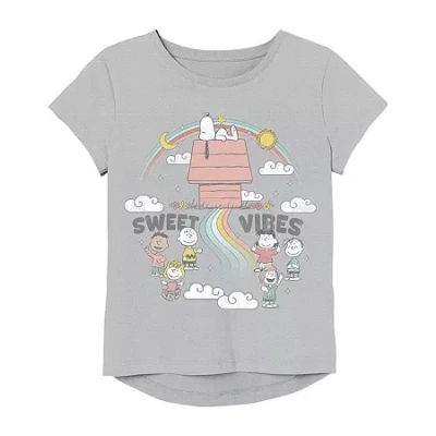 Freeze Little & Big Kid Girls Round Neck Short Sleeve Regular Fit Peanuts Snoopy Graphic T-shirt In Gray