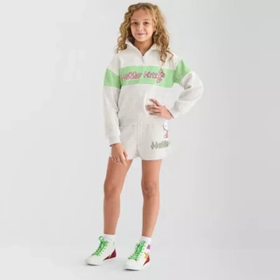Hybrid Tees Little & Big Kid Girls Mock Neck Long Sleeve Hello Kitty Fleece Quarter-zip Pullover Sweater In White